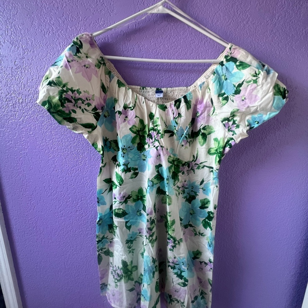 Floral Off-Shoulder Women’s Top - Cream with Blue & Green Floral Print Old Navy